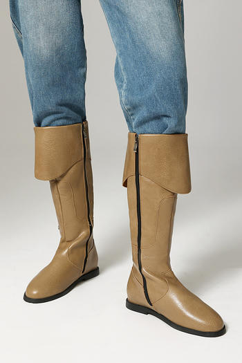 retro stylish pu leather 3 colors high-tube low-heel boots