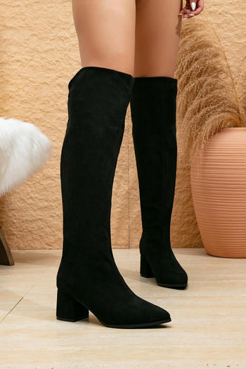 chic stylish suede fabric pointed toe chunky heel boots