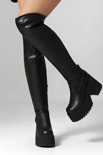 chic stylish pu leather high-tube over knee chunky heel boots