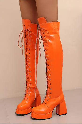 chic stylish gloss pu leather 3 colors high-tube over knee chunky heel boots