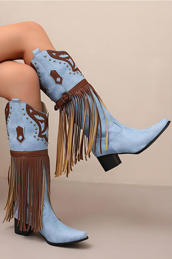 chic stylish tassel rivet chunky heel cowgirl boots