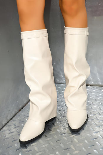 chic pu leather pointed toe chunky heel boots