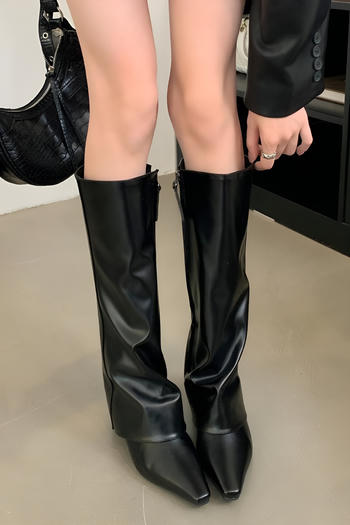 chic pu leather pointed toe wedge heel boots