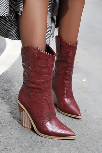 chic retro 4 colors pu leather chunky high heel boots