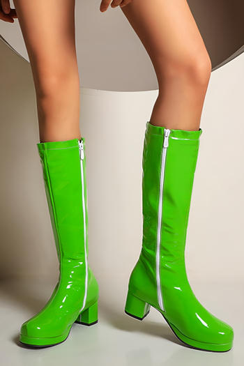 chic 4 colors gloss pu leather zip-up side chunky heel boots