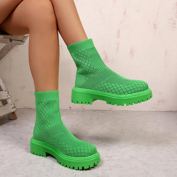 stylish 3 colors knitted upper thick bottoms martin boots