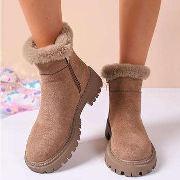 stylish suede upper with velvet lined zip-up side snow boots