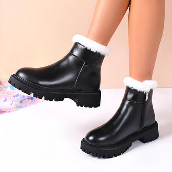 stylish pu leather upper with velvet lined zip-up side snow boots