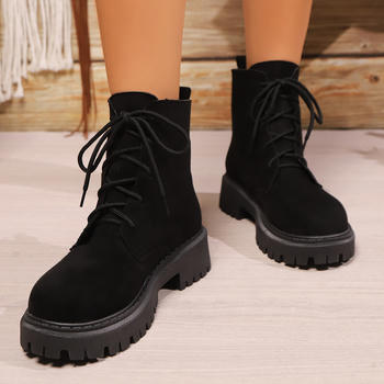 stylish suede upper chunky heel strappy martin boots