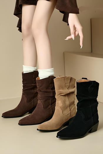 stylish 3 colors suede upper chunky heel cowgirl boots
