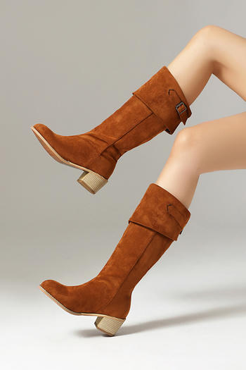stylish suede upper chunky heel cowgirl boots