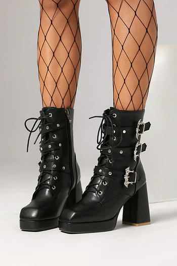 chic pu leather chunky high-heel strappy martin boots