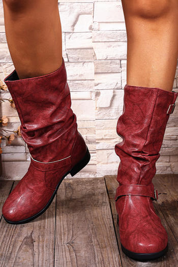 stylish retro pu leather 3 colors chunky heel boots