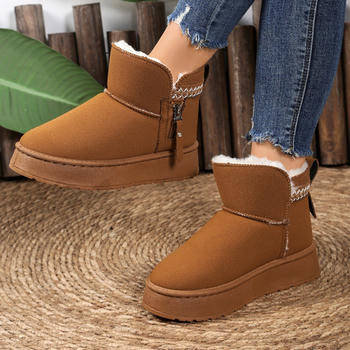 stylish comfortable 3 colors thick bottoms with lined zip-up side snow boots