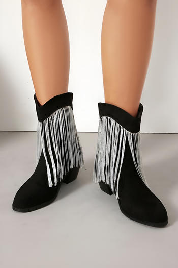 chic suede upper sequin tassel chunky heel boots