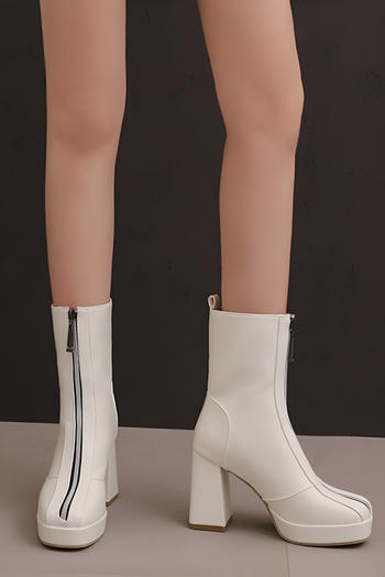 chic pu leather 5 colors zip-up chunky high-heel boots