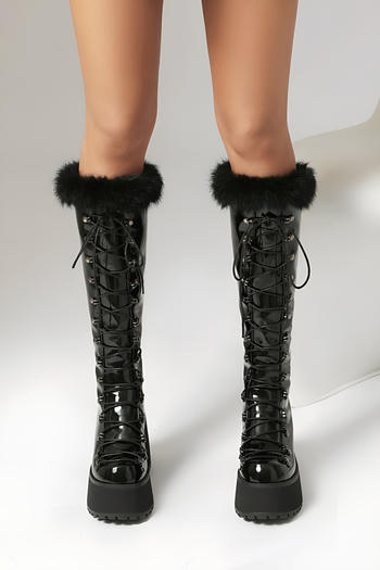 chic gloss pu leather chunky high heel high-tube strappy boots