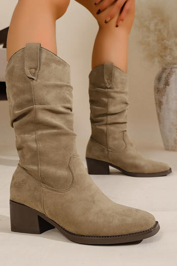 stylish retro suede upper chunky heel boots