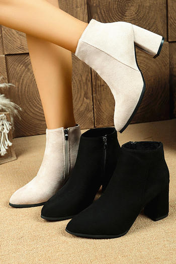 chic retro suede upper zip-up side pointed toe chunky heel martin boots