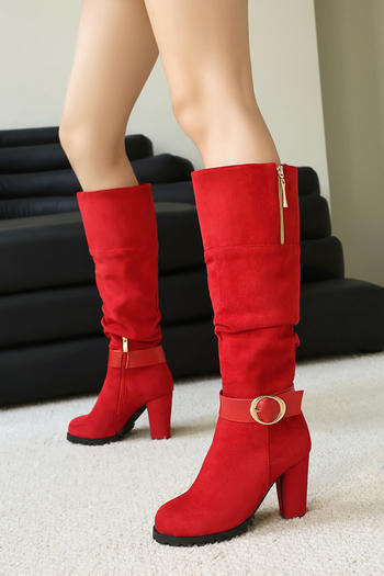 stylish retro 5 colors suede chunky high-heel boots