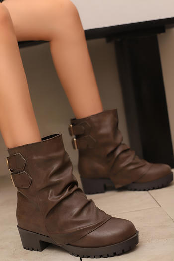 stylish punk style pu leather chunky heel boots