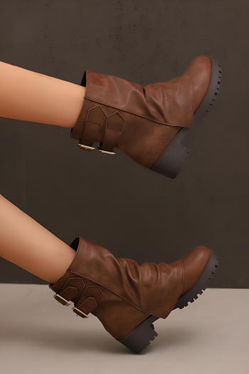 stylish punk style solid colour pu leather chunky heel boots