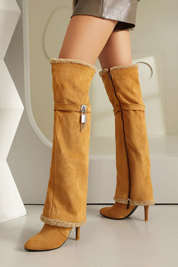 chic retro suede pointed toe high-tube over knee high-heel boots