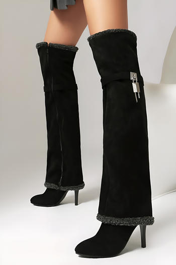 chic retro pure colour suede pointed toe high-tube over knee high-heel boots