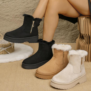 stylish 3 colors velvet zip-up side thick bottom warm snow boots