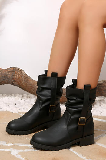 retro stylish pu leather upper chunky heel boots