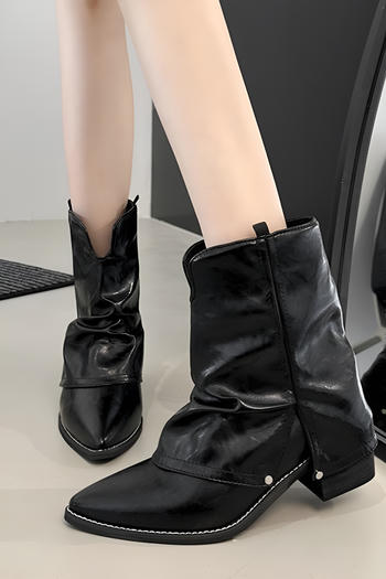 chic pu leather pointed toe chunky heel cowgirl boots