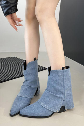 chic denim upper pointed toe chunky heel cowgirl boots
