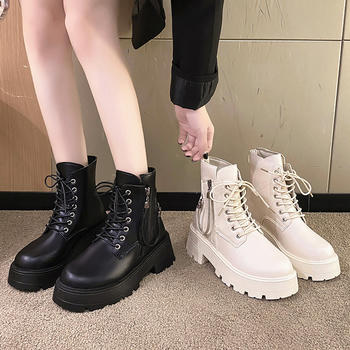 stylish pu leather thick bottom strappy zip-up side martin boots