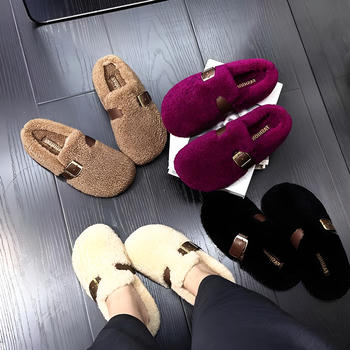 stylish warm 4 colors one-step furry slippers