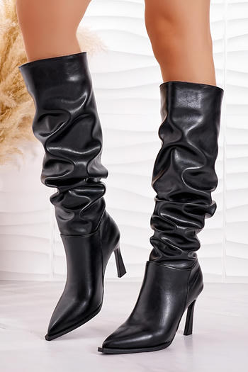chic pu leather pointed toe high-tube high-heel boots
