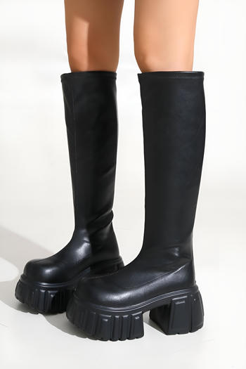 chic pu leather high-tube chunky heel boots