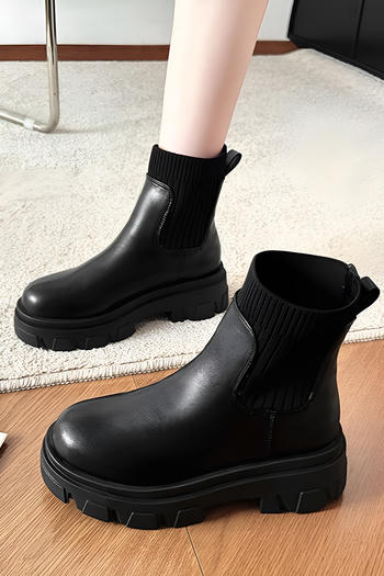 stylish pu leather knitted stitching thick bottom martin boots