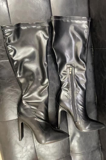 Chic pu leather solid colour pointed toe high-heel boots