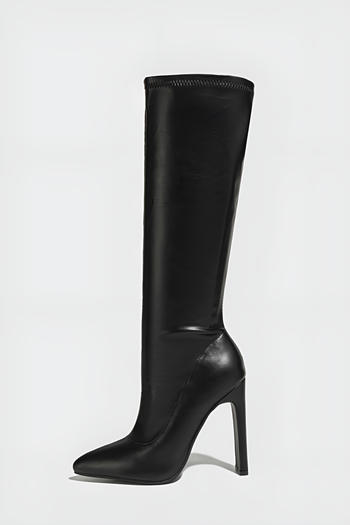 Chic pu leather solid colour pointed toe high-heel boots