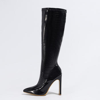 Chic pu leather 3 colors pointed toe chunky high-heel boots