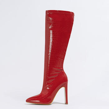 Chic pu leather 3 colors pointed toe chunky high-heel boots