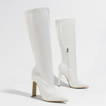 Chic pu leather 3 colors pointed toe chunky high-heel boots