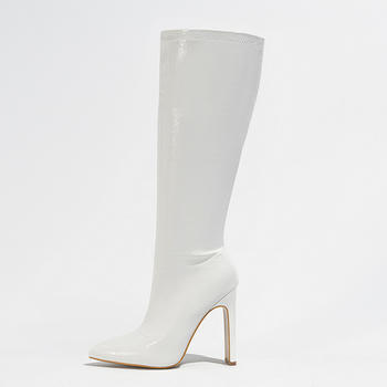 Chic pu leather 3 colors pointed toe chunky high-heel boots