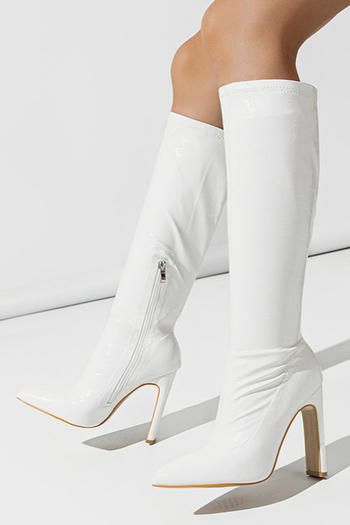 Chic pu leather 3 colors pointed toe chunky high-heel boots