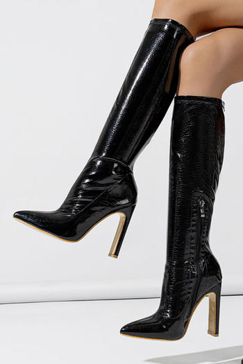 Chic pu leather 3 colors pointed toe chunky high-heel boots