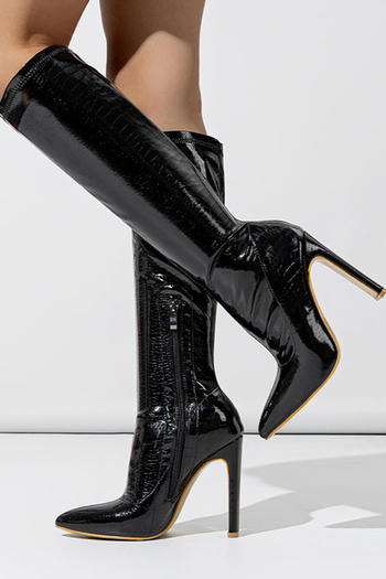 Chic pu leather 3 colors pointed toe chunky high-heel boots