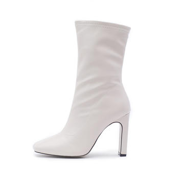 Chic pure colour pu leather square toe chunky high-heel martin boots