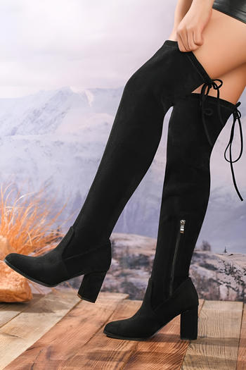 chic suede pure colour high-tube over knee zip-up side chunky high-heel boots