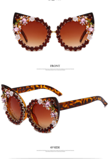 1 pc fashion rhinestone decor cat eye leopard frame sunglasses