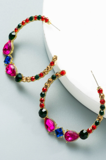 1 pair rhinestone metal design 4 colors fashionable hoop earrings